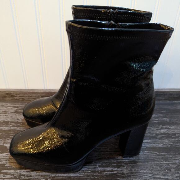 Impo Women's Black Patent Platform Square Toe Side Zip Block Heel Bootie Size 8 - Picture 5 of 8